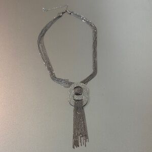 Chic Silver Multi-Strand Necklace with Tassel Pendant